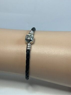 Pandora 925 Sterling Clasp Braided Leather Bracelet 4.6g- Size XS